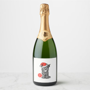 Dog wearing Christmas Hat   Sparkling Wine Label