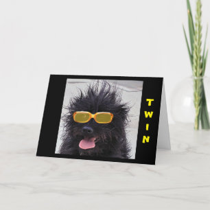DOG WEARING COOL SUNGLASSES HAPPY BIRTHDAY TWIN CARD