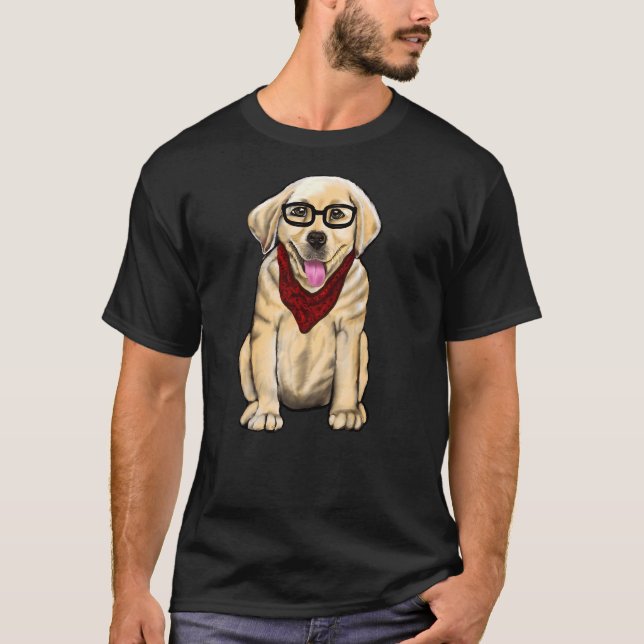 Dog Wearing Glasses And Red Scarf Cute Golden Labr T-Shirt (Front)