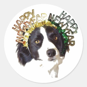 Dog Wearing Happy New Year Hats Classic Round Sticker