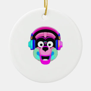 Dog wearing headphones and having fun ceramic tree decoration