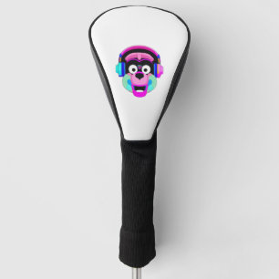 Dog wearing headphones and having fun golf head cover