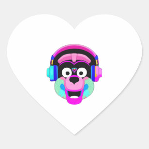 Dog wearing headphones and having fun heart sticker