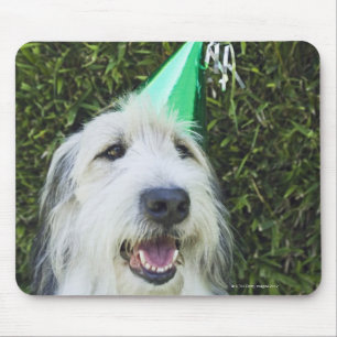 Dog wearing party hat mouse mat