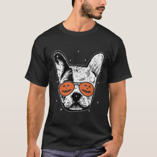 Dog Wearing Pumpkin Sunglasses Halloween French Bu T-Shirt