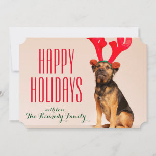 Dog Wearing Red Antlers Holiday Card