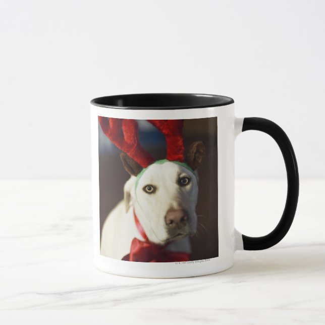 Dog wearing reindeer antlers mug (Right)