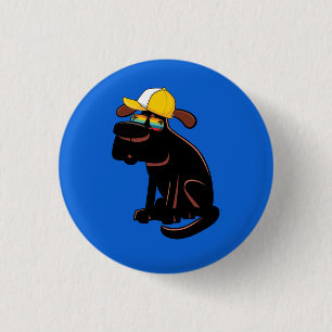 Dog wearing sunglasses and a yellow hat 3 cm round badge