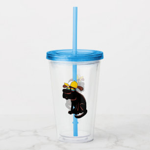 Dog wearing sunglasses and a yellow hat acrylic tumbler