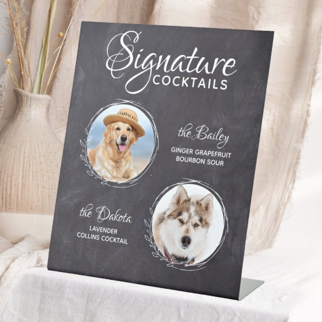Dog Wedding Bar Pet Photo Signature Cocktails  Pedestal Sign (Creator Uploaded)