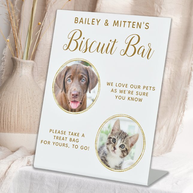 Dog Wedding Favour Chic Gold Pet Photo Biscuit Bar Pedestal Sign (Creator Uploaded)