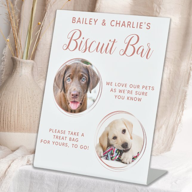 Dog Wedding Favour Rose Gold Pet Photo Biscuit Bar Pedestal Sign (Creator Uploaded)