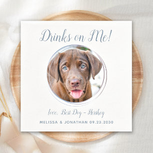 Dog Wedding Modern Dusty Blue Custom Pet Photo Napkin