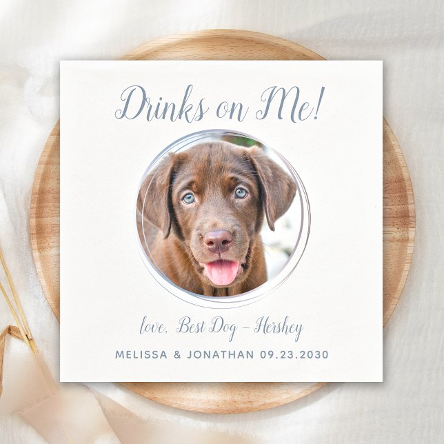 Dog Wedding Modern Dusty Blue Custom Pet Photo Napkin (Creator Uploaded)