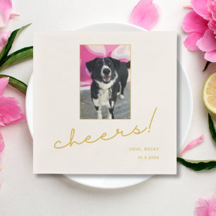 Dog Wedding Napkins Gold Cheers Pet Photo