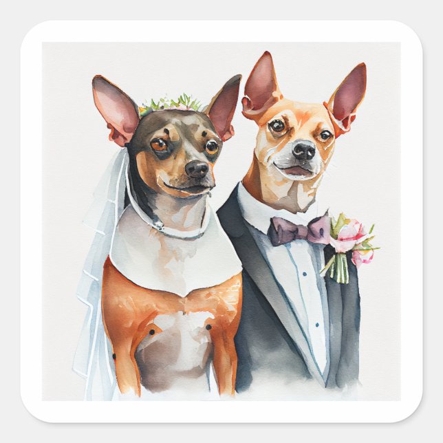 dog wedding square sticker (Front)