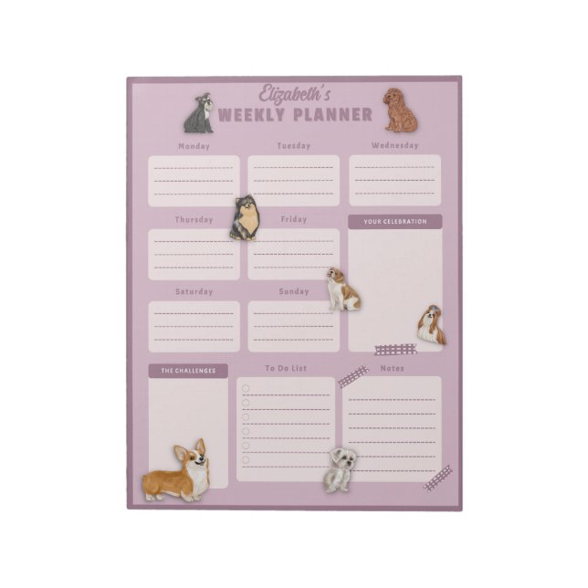 Dog Weekly Planner Sheet Notepad (Rotated)