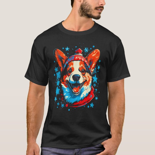 Dog Welsh Corgi Christmas Santa Hat T-Shirt (Front)