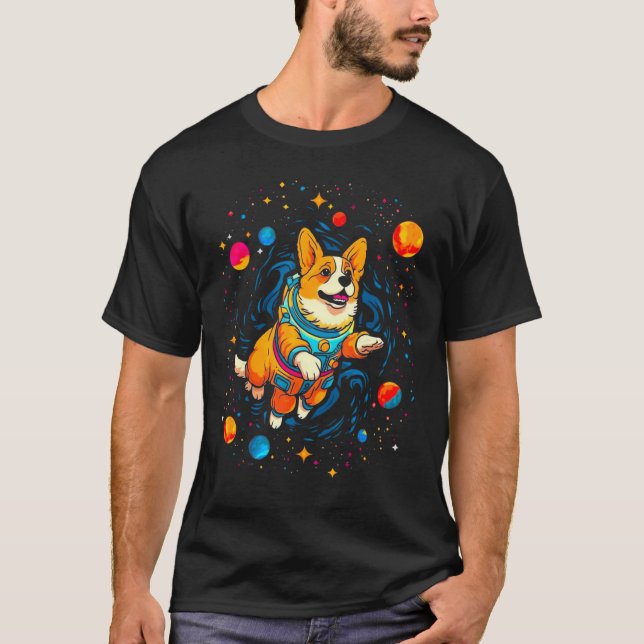 Dog Welsh Corgi Cosmos Planet T-Shirt (Front)