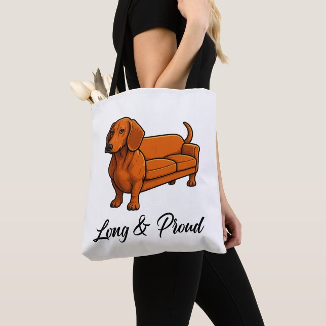 Dog Wiener Couch Long And Proud Tote Bag (Close Up)