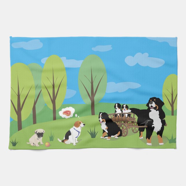 Dog Wild Party in the Nature Tea Towel (Horizontal)