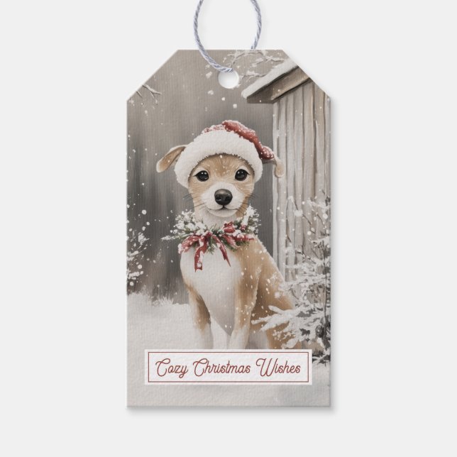 Dog Winter Snow Christmas Gift Tags (Front)