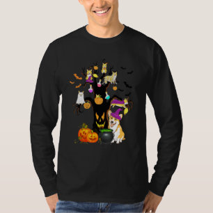 Dog Witch Halloween Costume Corgi Dog With Tree Pu T-Shirt