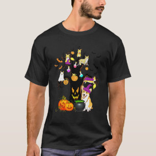 Dog Witch Halloween Costume Corgi Dog With Tree Pu T-Shirt