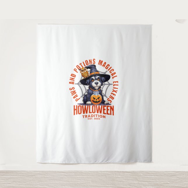Dog Witch - Paws and Potions Magical Elixers. Howl Tapestry (Front)