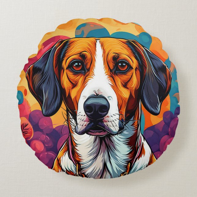 Dog With a Collar in a Circular Frame Round Cushion (Front)
