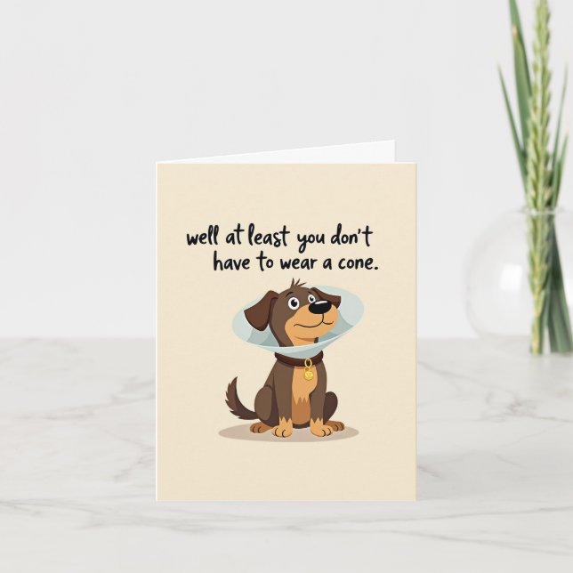 Dog with a cone funny get well card (Front)