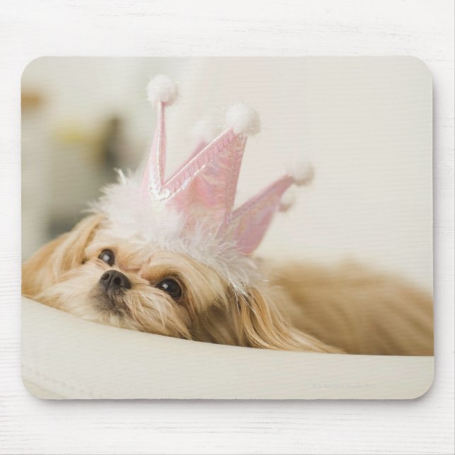 Dog with a crown mouse mat (Front)