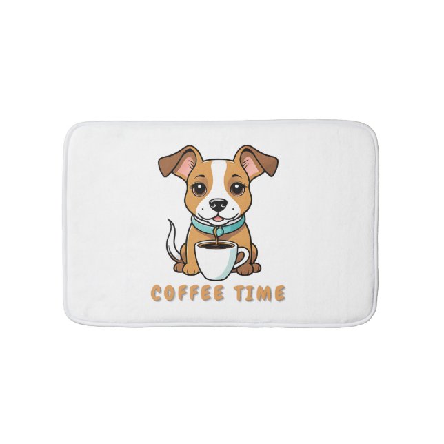 dog with a cup coffee bath mat (Front)