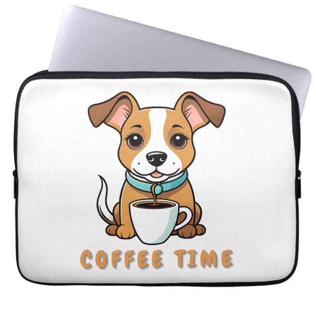 dog with a cup coffee laptop sleeve (Front)