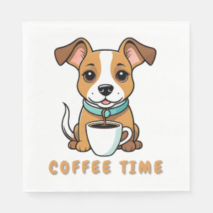 dog with a cup coffee napkin