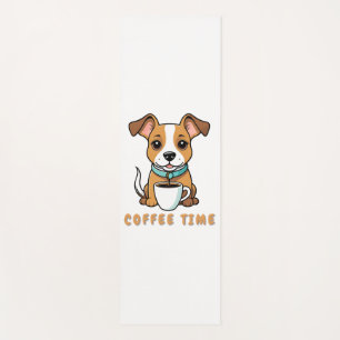 dog with a cup coffee yoga mat