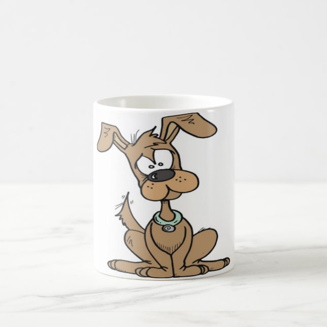Dog with a funny confused coffee mug (Center)