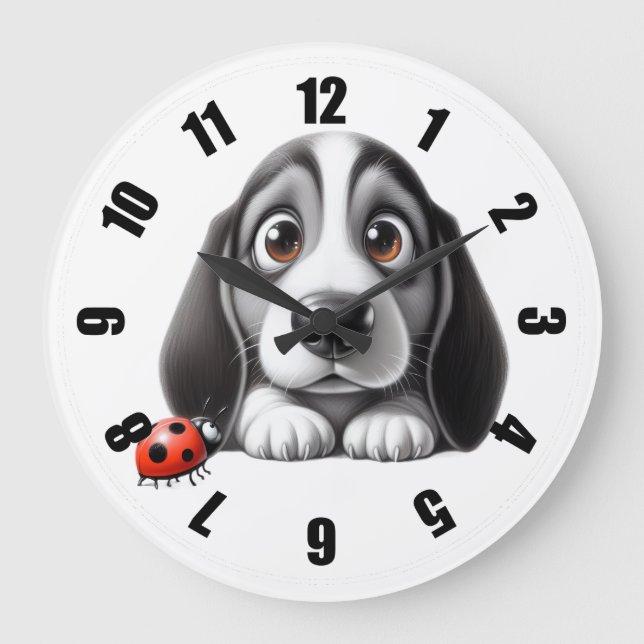 Dog with a ladybug large clock (Front)