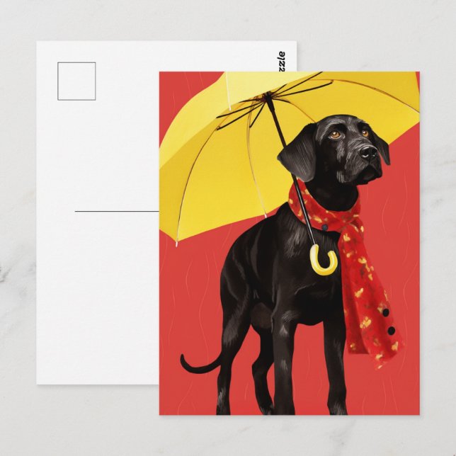 Dog With A Yellow Umbrella Postcard (Front/Back)
