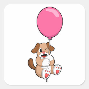 Dog with Balloon Square Sticker