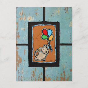 dog with balloons postcard