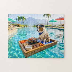 Dog with BBQ grill float Jigsaw Puzzle