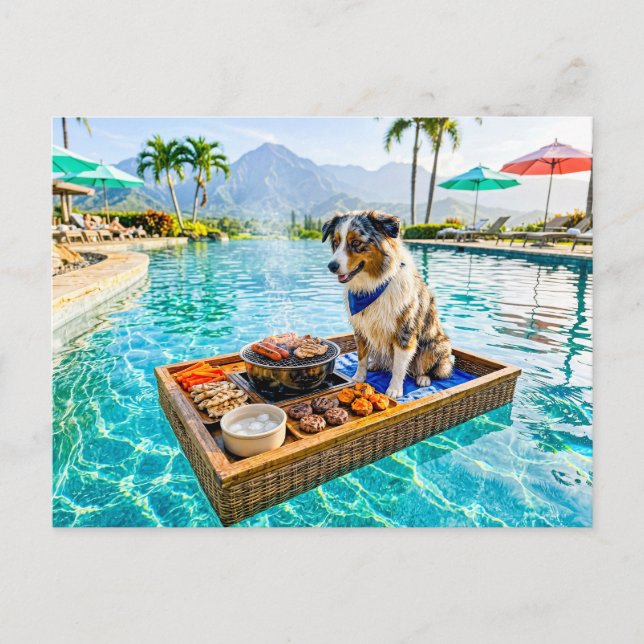 Dog with BBQ grill float Postcard (Front)