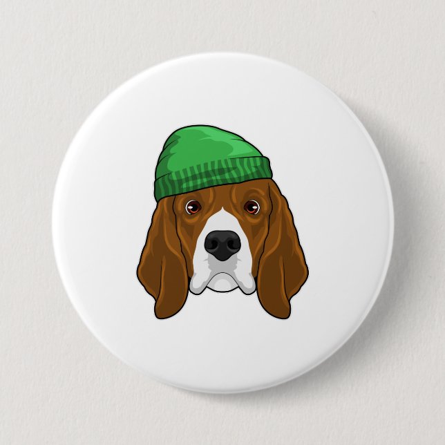 Dog with Beanie 7.5 Cm Round Badge (Front)