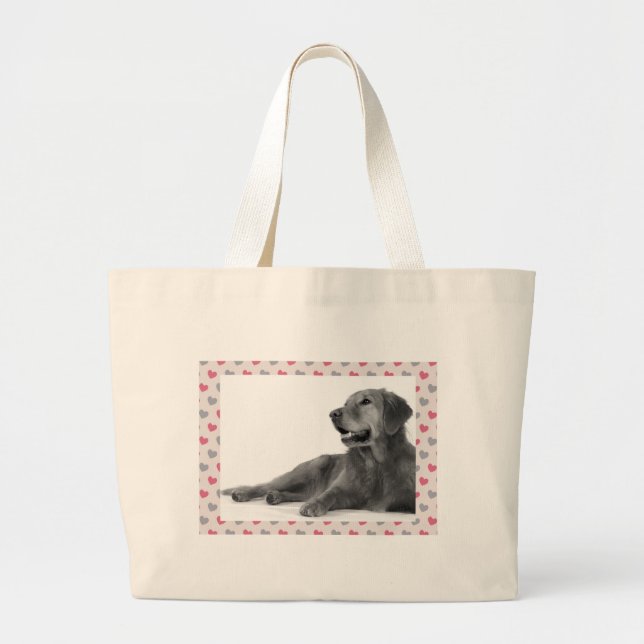 Dog with beautiful hearts large tote bag (Front)