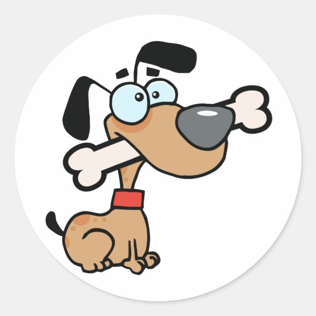 Dog With Big Bone In Mouth Classic Round Sticker (Front)