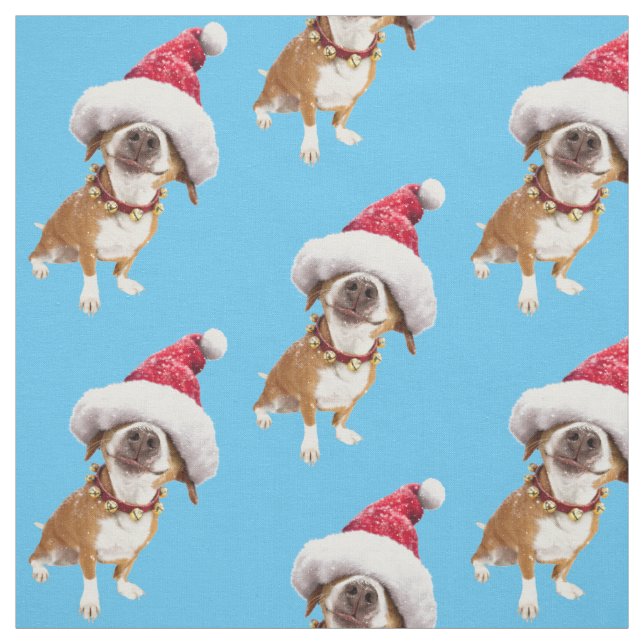 Dog With Big Santa Hat Fabric (Swatch)