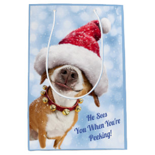 Dog With Big Santa Hat Medium Gift Bag