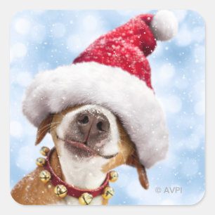Dog With Big Santa Hat Square Sticker