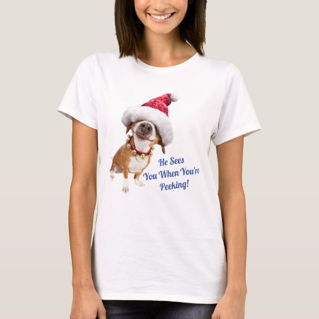 Dog With Big Santa Hat T-Shirt (Front)